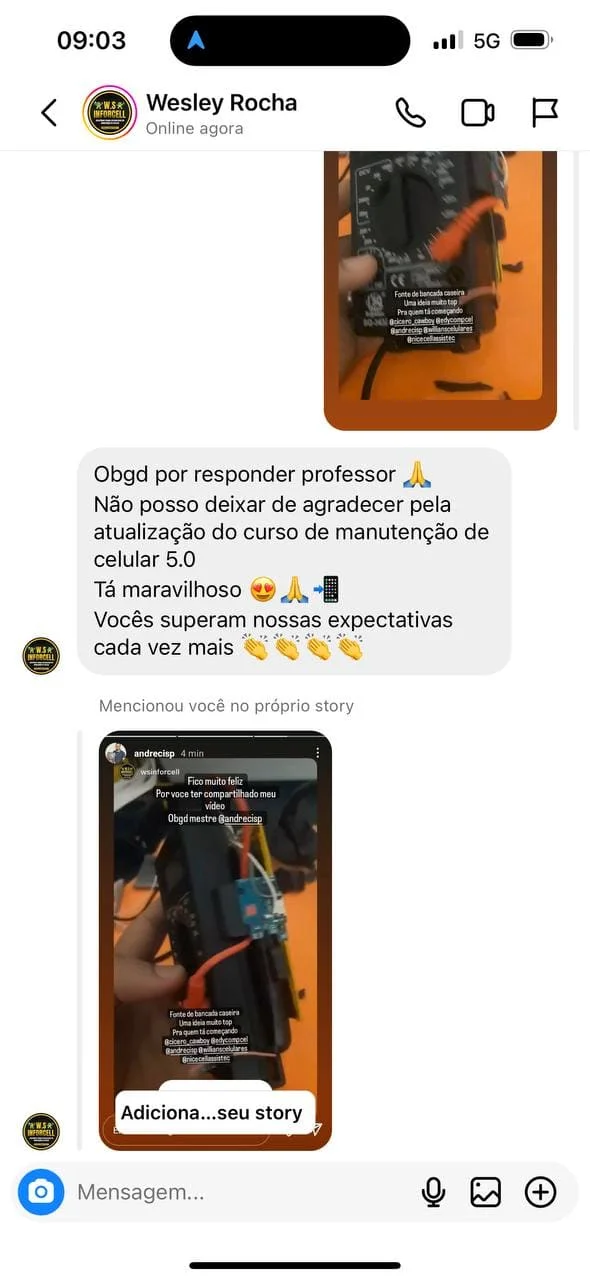 Curso de Manutenção de Celular Online 9 Depoimento por mensagem 1