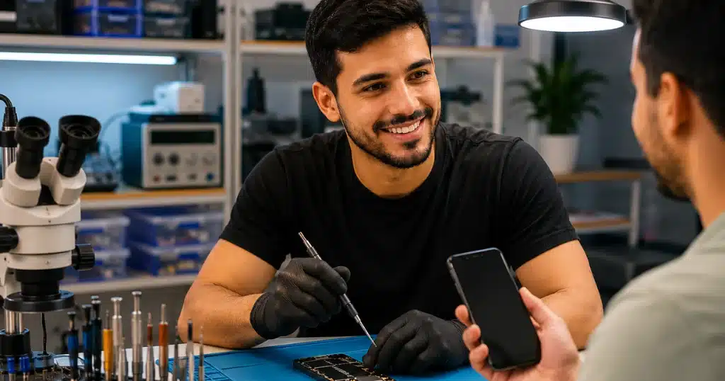 Como conseguir clientes na manutenção de celular 1 Tecnico mostrando como conseguir clientes na manutencao de celular com atendimento profissional